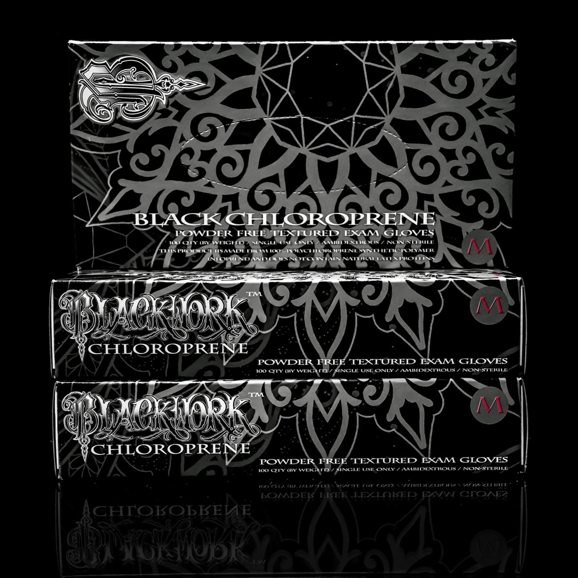 Blackwork Chloroprene Gloves - Box Disposable Gloves Saniderm Tattoo Aftercare XS 